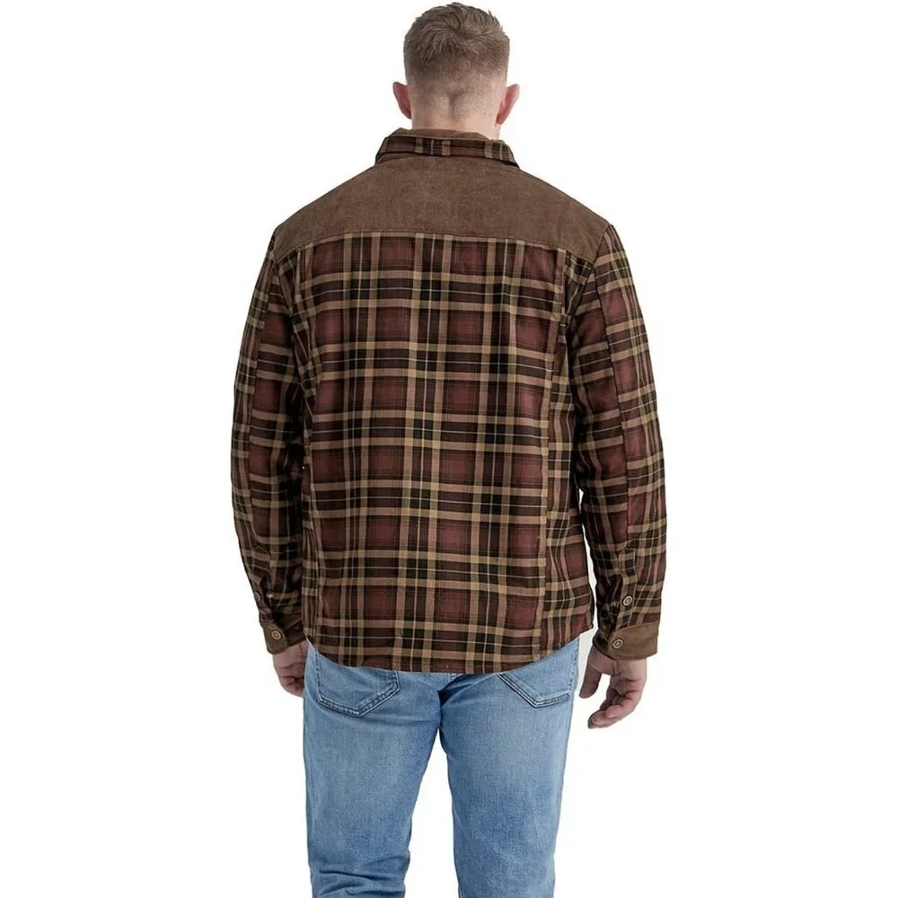 Men's Coffee Long Sleeve Sherpa Lined Flannel Shirt Jacket Fleeces